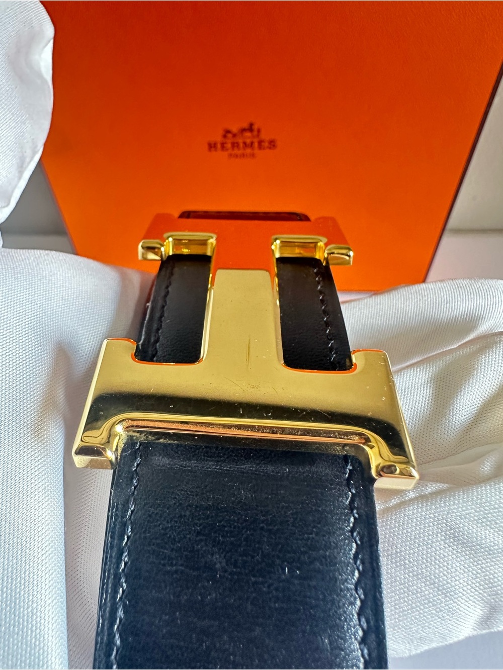 Hermès Constance H Belt 32mm Reversible Black Gold Size 65 Vintage - Picture 11 of 16